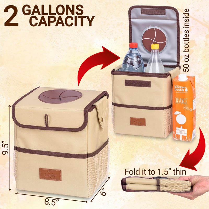 Creathing Car Trash Can [Touring Edition] - Removable Liner - 100% Leakproof, Odor Control Lid, Hanging Garbage Bin for SUV, Truck, Car (2 Gal, Beige) - Image 4